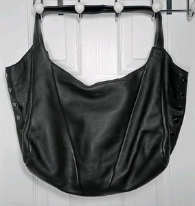 Bolso de Mano Hammitt Grande Cuero Guijarro Negro Gunmetal Tachuelas Cartera de Hombro con Cremallera - Imagen 1 de 12