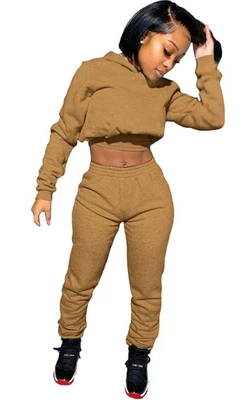 Women's 2-Piece Sweatsuit Set Long Sleeve Hoodie & Jogger Tracksuit Casual Ou... - Imagem 1 de 3