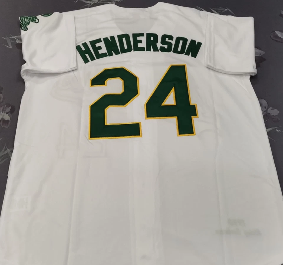 Camiseta deportiva cosida blanca retro vintage Rickey Henderson #24 de atletismo. Foto 1 de 4