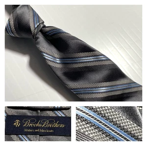 Corbata de seda italiana a rayas azules gris plata Brooks Brothers hecha en EE. UU. - Imagen 1 de 12