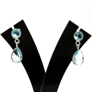 Aqua Aquamarine Gemstone 925 Sterling Silver Jewelry Stud Earring Size 1.20" - Picture 1 of 2