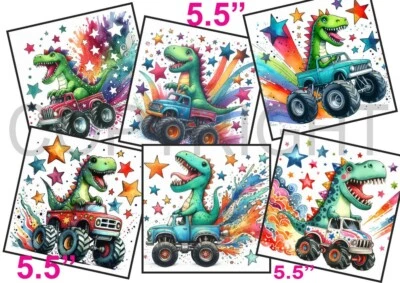 WEDDING WISHES UK 6 XL Card Toppers 5.5" DINOSAURS+MONSTER TRUCKS Card Making/Tags FLAT BOYS/GIRLS