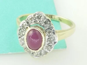 Sunning Victorian Ring Yellow Gold 14k 585 Diamond and Ruby Ring Size 6 - Imagen 1 de 9