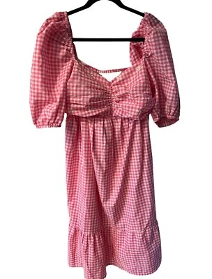 Boohoo Maternity Dress Womens Sz 12 Pink Gingham Daisy Midi Embroidered New - Image 1 of 4