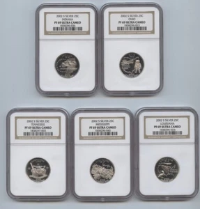 2002-S Silver Proof State Quarter Complete Set of 5 NGC PF69 Ultra Cameo - Picture 1 of 2