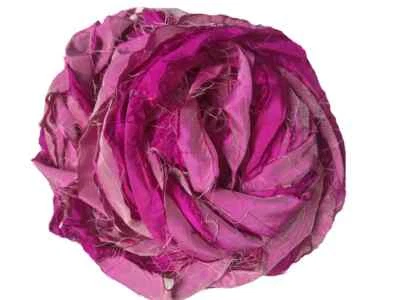 Recycled Sari Silk Ribbon - Hot Pink Yarn - Sari Silk Ribbons - Silk Strips - Image 1 of 4