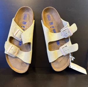 Birkenstock Ecru Nubuck Leather Sandal Cork Sole EU36 230L5 Arizona Soft Footbed - Picture 1 of 5