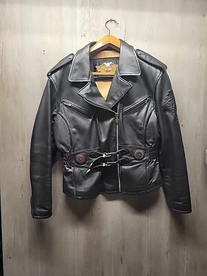 Chaqueta de cuero Harley Davidson grande vintage en relieve Sierra Rose Foto 1 de 4