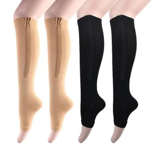 Black Beige Compression Stockings - Thick Varicose Vein Socks Women Leg Support - Picture 1 of 26
