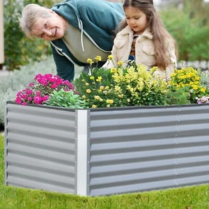 Domi 8x4x2ft Metal Galvanized Raised Garden Bed, Silver Planter Box - Picture 1 of 9