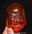 2.6" Old Chinese Natural Amber Carving Maitreya Buddha Head Amulet Pendant