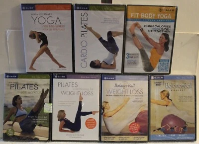 7 NEW Gaiam workout DVD lot Yoga for beginners cardio Pilates abs balanceball  - Image 1 of 4