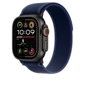 Apple Watch Strap 49mm Blue Trail Loop M/L with Natural Titanium Finish Original - Afbeelding 1 van 6