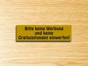 Briefkastenschild - Bitte keine Werbung & Zeitung einwerfen! 70x20mm, Gold matt - Bild 1 von 7