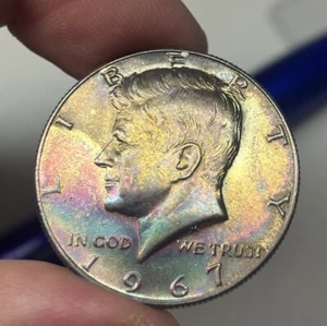 1967 50C Silver Kennedy Half Dollar BU / UNC MONSTER Rainbow Toned ! From Hoard - Picture 1 of 6