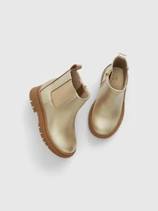 NEW $50 GAP Toddler Metallic Gold Chelsea Ankle Boots / Shoes Lug Sole Size 6 - Picture 1 of 1