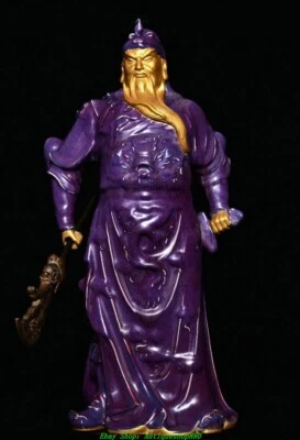 Estatua de dios guerrero Guan Gong Yu de porcelana esmaltada púrpura de 19"" de la antigua dinastía Foto 1 de 4