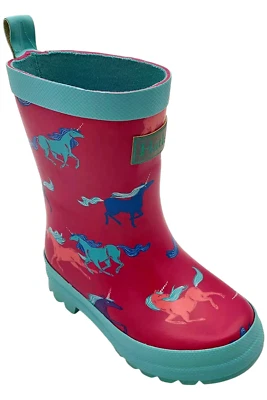 Bota de lluvia estampada Hatley para niñas pequeñas unicornios retozando Foto 1 de 3