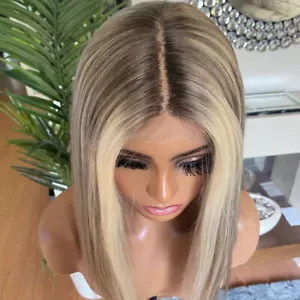 Blonde Highlights Bob Perücke 100% Echthaar Glatt Perücke 13x4 Lace Front Wig - Bild 1 von 9