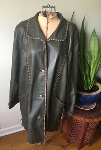 Marco Giaotti Dark Taupe Lamb Leather Coat With Stripe Accents, L - Picture 1 of 12