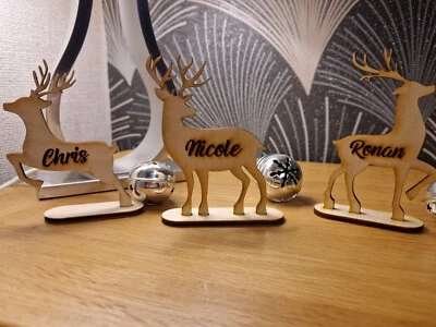 Personalised Wooden Reindeer Christmas Table Name Place Setting Gift Favour - Image 1 of 4