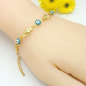 Yellow Gold Plated Dolphin & Evil Eye Bracelet. Protection. Oro Laminado. - Picture 1 of 6