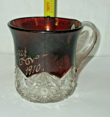 ANTIQUE RUBY RED FLASH CUT TO CLEAR  SOUVENIR   glass EDGAR 1910. - Image 1 of 2