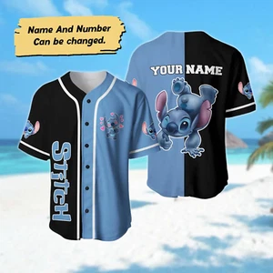 Funny Stitch And Lilo 3D BASEBALL JERSEY SHIRT US Size All Over Print Best Price - Picture 1 of 3