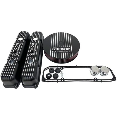 NOS Mopar 383 400 440 Valve Cover & Air Cleaner Kit - Black Finned - Die Cast - Bild 1 von 4