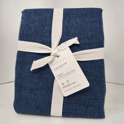 4 件 Pottery Barn Emery 棉亚麻窗帘 ~ 50 英寸 x 108 英寸午夜 4 件套遮光 — 第 1/4 张图片