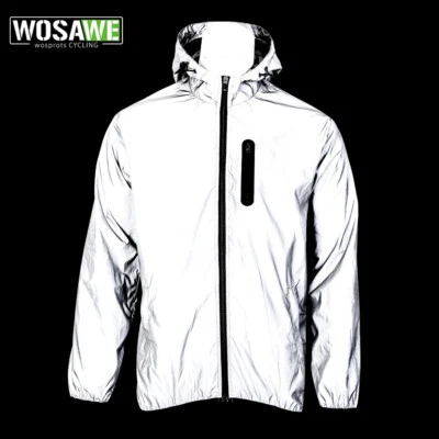 WOSAWE Full Reflective Cycling Hooded Jacket Windproof Waterproof Running Coats - Image 1 of 4