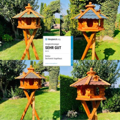 DARLUX Vogel Futter Haus L Futterstelle Holz Vogelhaus Rot/ Blau/ Grün/ Schwarz - Bild 1 von 2