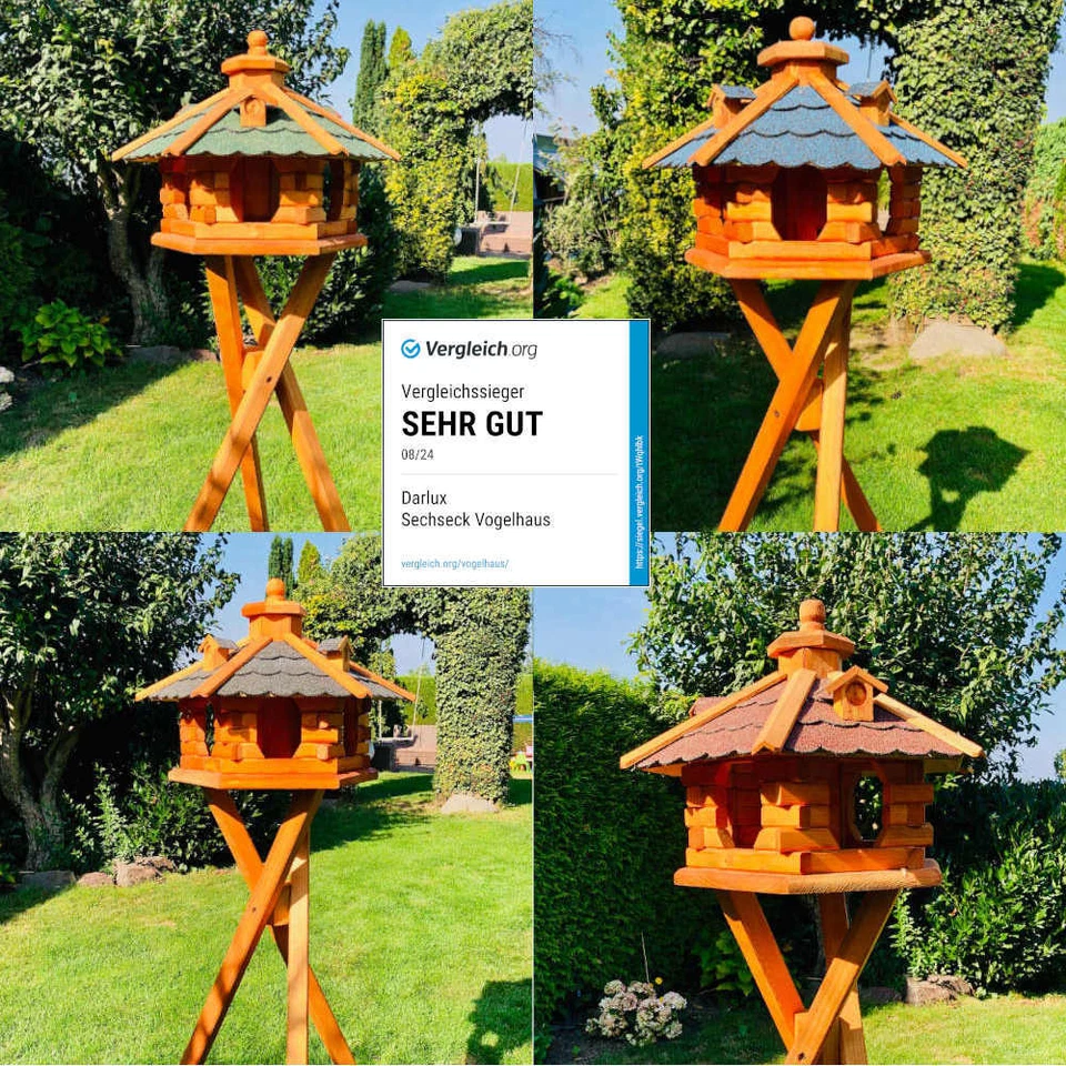DARLUX Vogel Futter Haus L Futterstelle Holz Vogelhaus Rot/ Blau/ Grün/ Schwarz - Bild 1 von 2