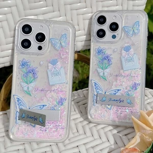 Case For Various Phone Cartoon Butterfly Perfume Liquid Bling Quicksand + Stand - Bild 1 von 14