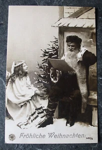 Postal Feliz NAVIDAD, Papá Noel y ángel, oranotipo, 1904 - Imagen 1 de 2