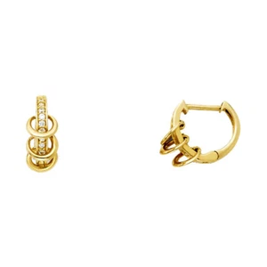 14K Yellow Gold CZ Stone Huggie Earrings with Round rings - Picture 1 of 2