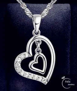 Double Heart Pendant 925 Sterling Silver Necklace Chain Women's Jewellery Gifts - Picture 1 of 9