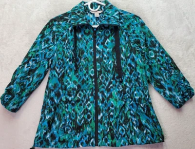 Laura Ashley Jacket Womens Petite PM Blue Green Geometric Fitted Sleeve Full Zip - Image 1 of 4