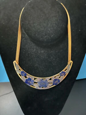 Vintage Fish & Crown Cloisonne Enamel Blue Necklace - Image 1 of 4