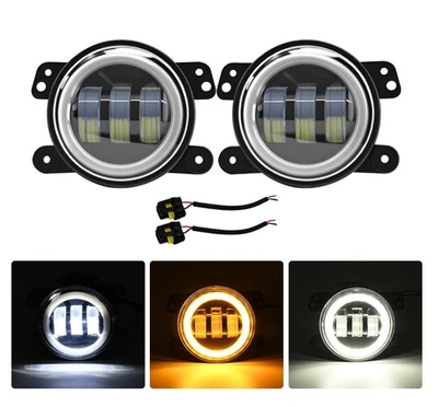 For Jeep Wrangler JK TJ LJ 2x 4" Inch Round LED Fog Lights Driving Lamps Halo — 第 1/4 张图片