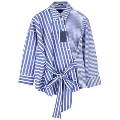 GANT Tech Prep Mix Stripe Women Shirt EU40 College Blue Belted Button-Down Neck - Image 1 of 4