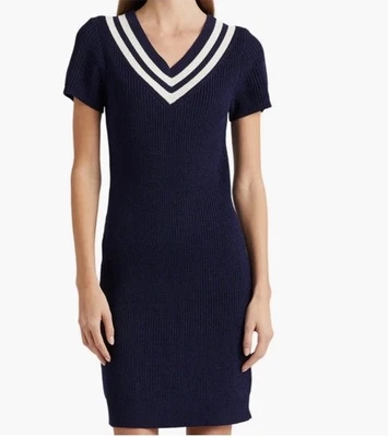 Lauren Ralph Lauren Women’s Sweater Dress Knit Varsity Stripe Short Sleeve 3X - Image 1 of 4
