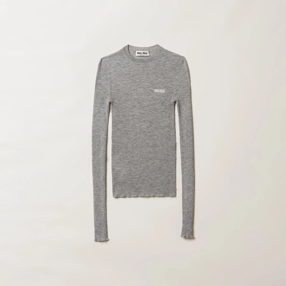 Suéter Miu Miu Gris Cachemira y Seda Acanalado Tejido Talla XS Foto 1 de 4