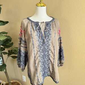 JOHNNY WAS Workshop Bluse Gr. XS Bauern Boho bestickt Langarm Oberteil - Bild 1 von 12