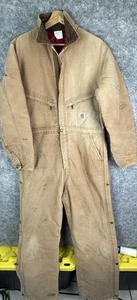 Vintage Carhartt Jumpsuit Mens 40R 80s Union Coveralls Insulated Snap Leg Duck - Picture 1 of 16