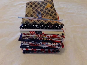 Lot of 12 Red White & Blue America Patriotic Cotton Fabric Fat Quarters Nice! - Picture 1 of 4