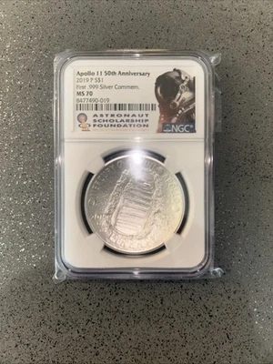 2019 P Apollo 11 50th Anniversary Silver Dollar NGC MS70 Total Mintage 56,697 - Image 1 of 4