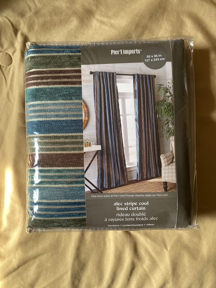 Pier 1 Imports Curtains New In The Package Alec Stripe Cool Lined 50x96in - Image 1 of 4