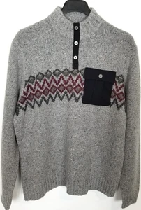 SmartWool Men Heavy Henley Sweater Merino Wool Blend Sz 2XL Gray Azteck Print - Picture 1 of 10