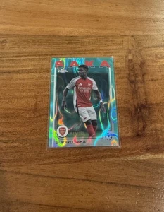 Bukayo Saka 2024-25 Topps Chrome UEFA Aqua Lava Refractor /199 NRMT+ Arsenal - Picture 1 of 2